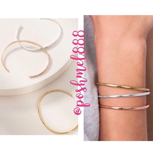 Stella & Dot | Dainty Gold Rose Gold Silver Bracelet Hammered Metal Cuffโฆ - Picture 3 of 6